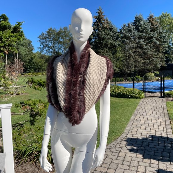 LA FIORENTINA 100% GENUINE RABBIT FUR INFINITY CAMEL & BROWN GOLD METALLIC SCARF - Picture 7 of 13